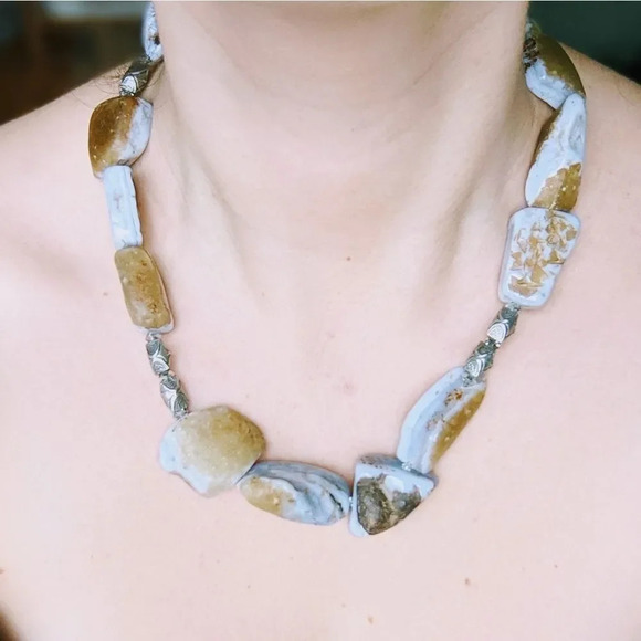 Agate Necklace Blue & Brown - Picture 1 of 4
